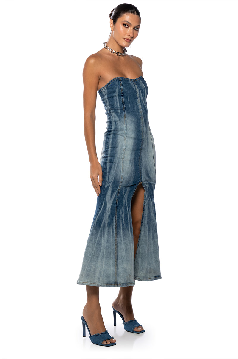 MILEY WASHED DENIM MIDI DRESS