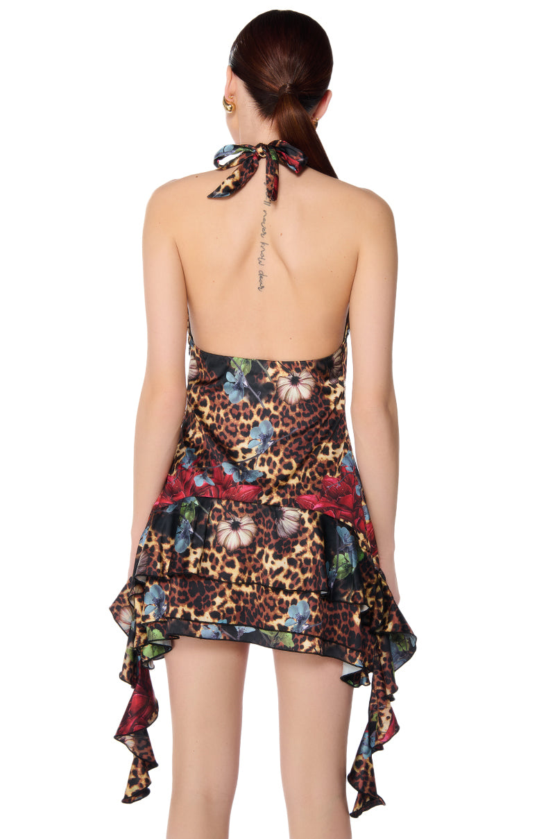 SPICY RUFFLE PRINTED MINI DRESS