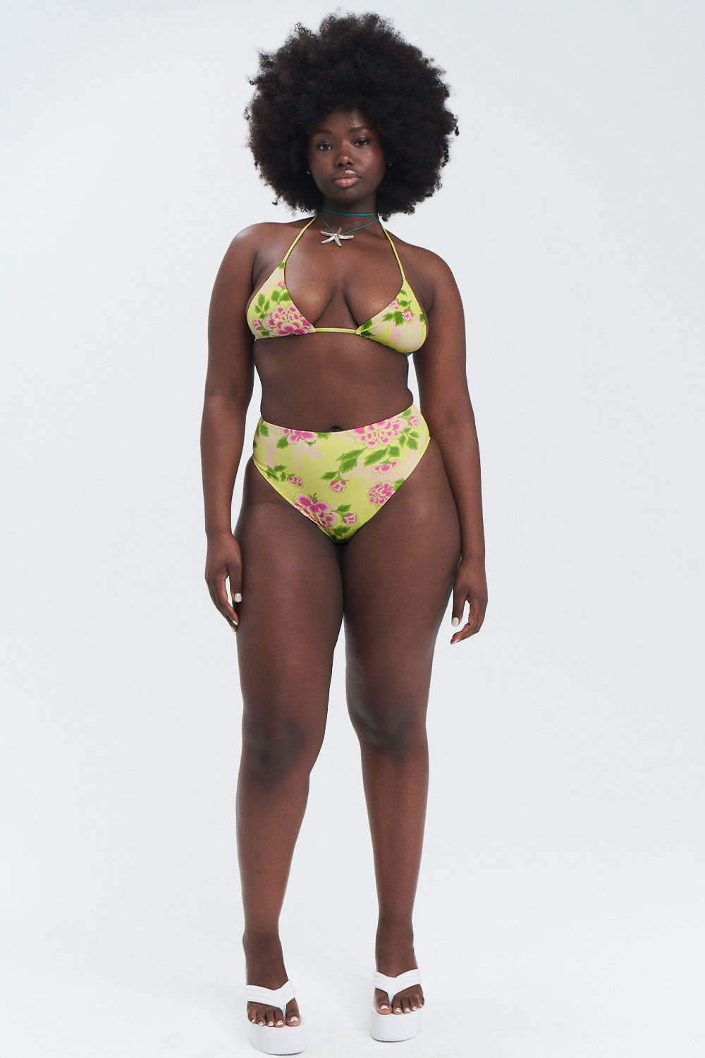 Jenna Floral High Waist Bikini Bottom - Mojito