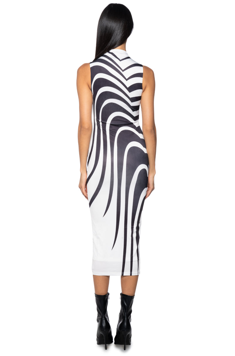 IN THE WILD BLACK AND WHITE MIDI DRESS