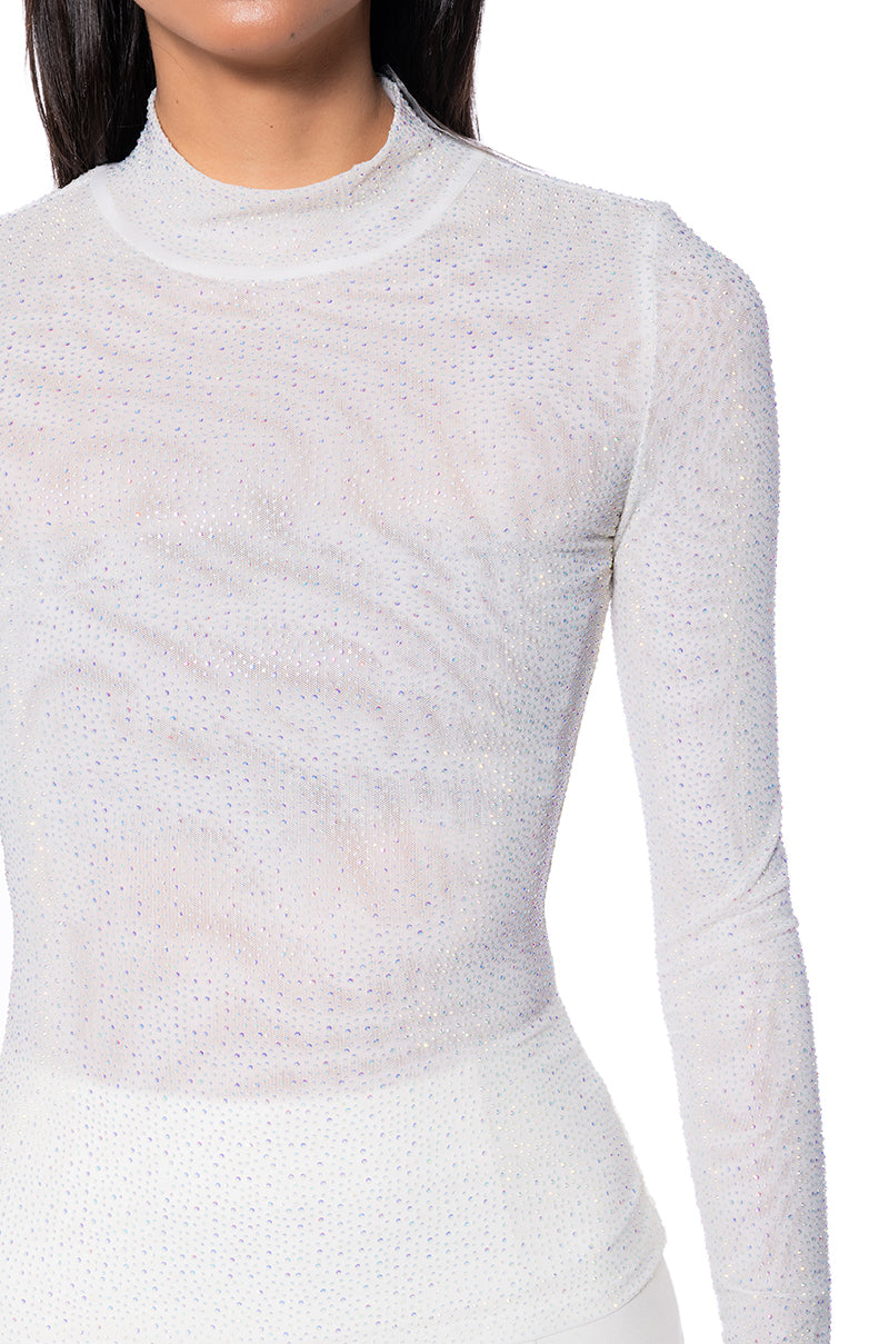 CLARISSA EMBELLISHED LONG SLEEVE MESH TOP