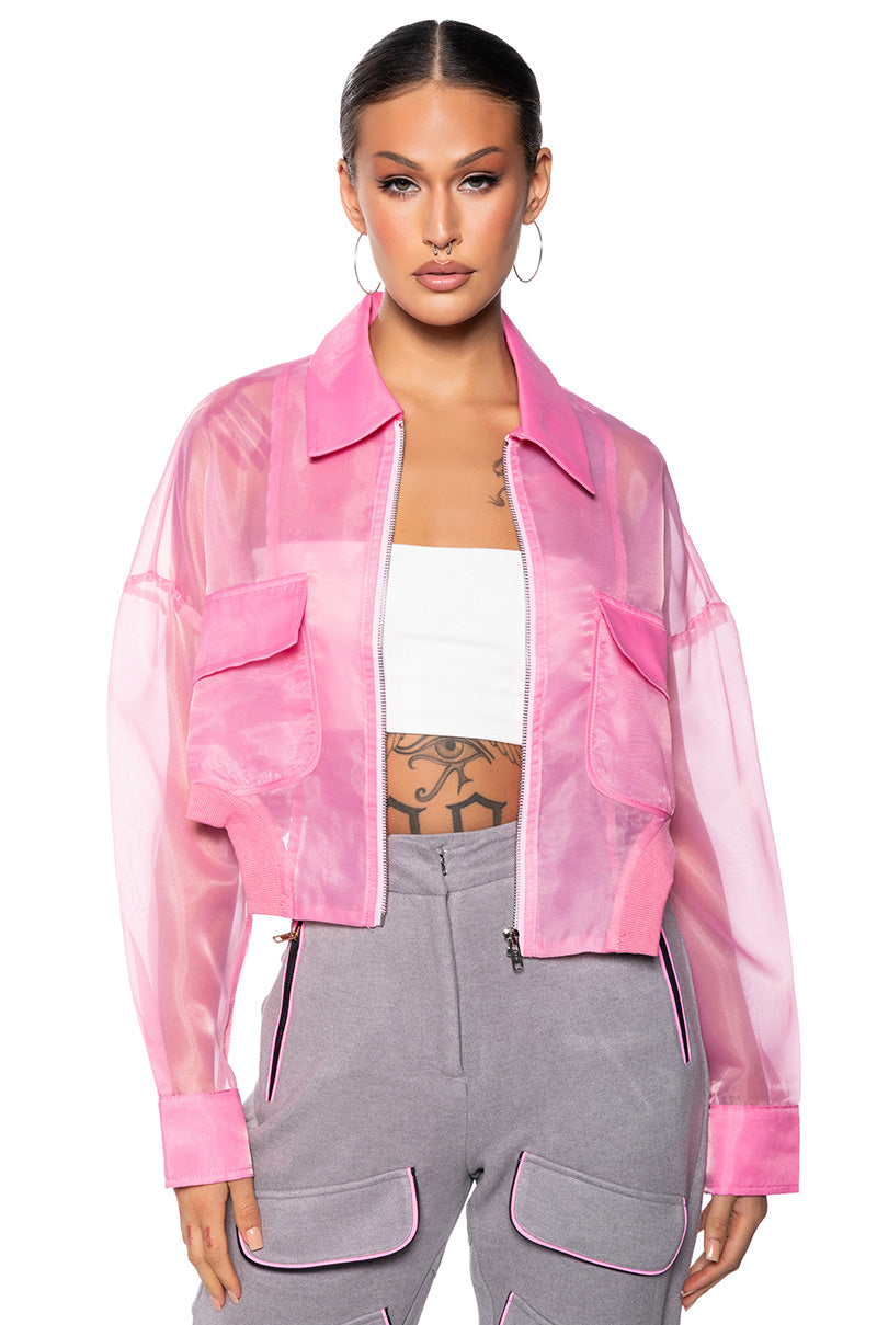 HYDE MESH BOMBR JACKET IN PINK