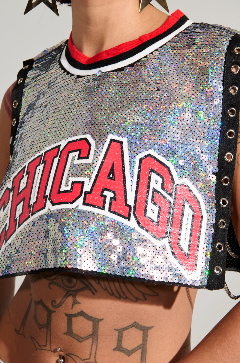 CHICAGO SEQUIN CROPPED TANK