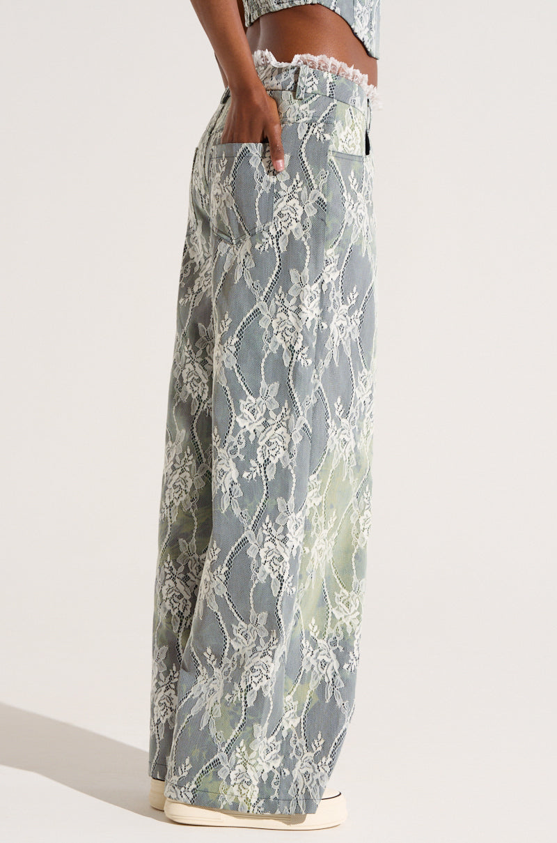 VERONICA FLORAL LACE WIDE LEG DENIM