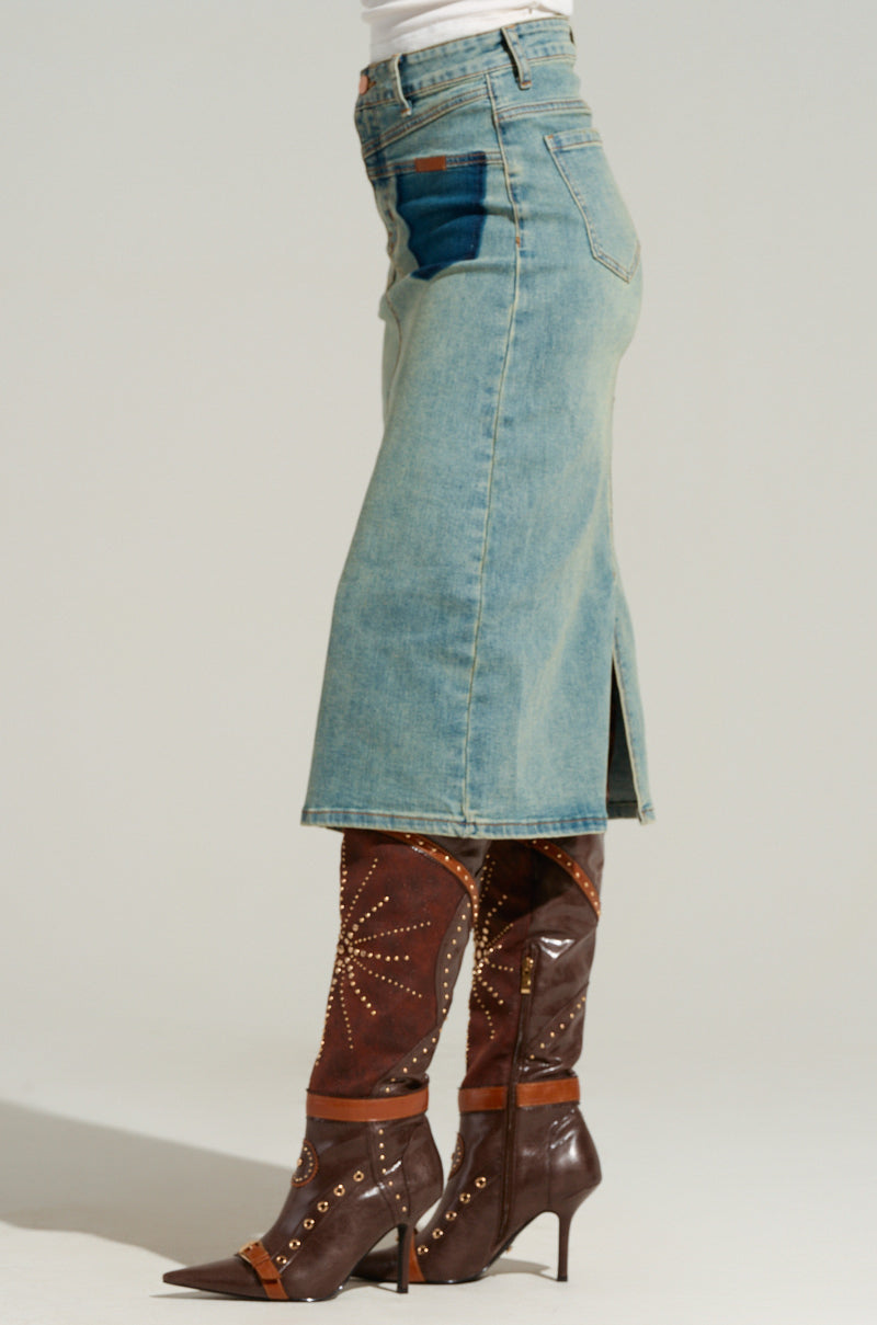 TOO GOOD FOR YOU DENIM MIDI SKIRT