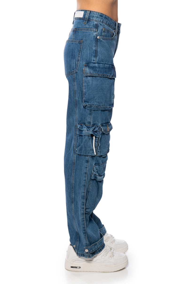 THE ULTIMATE DENIM CARGO PANT IN MEDIUM BLUE DENIM