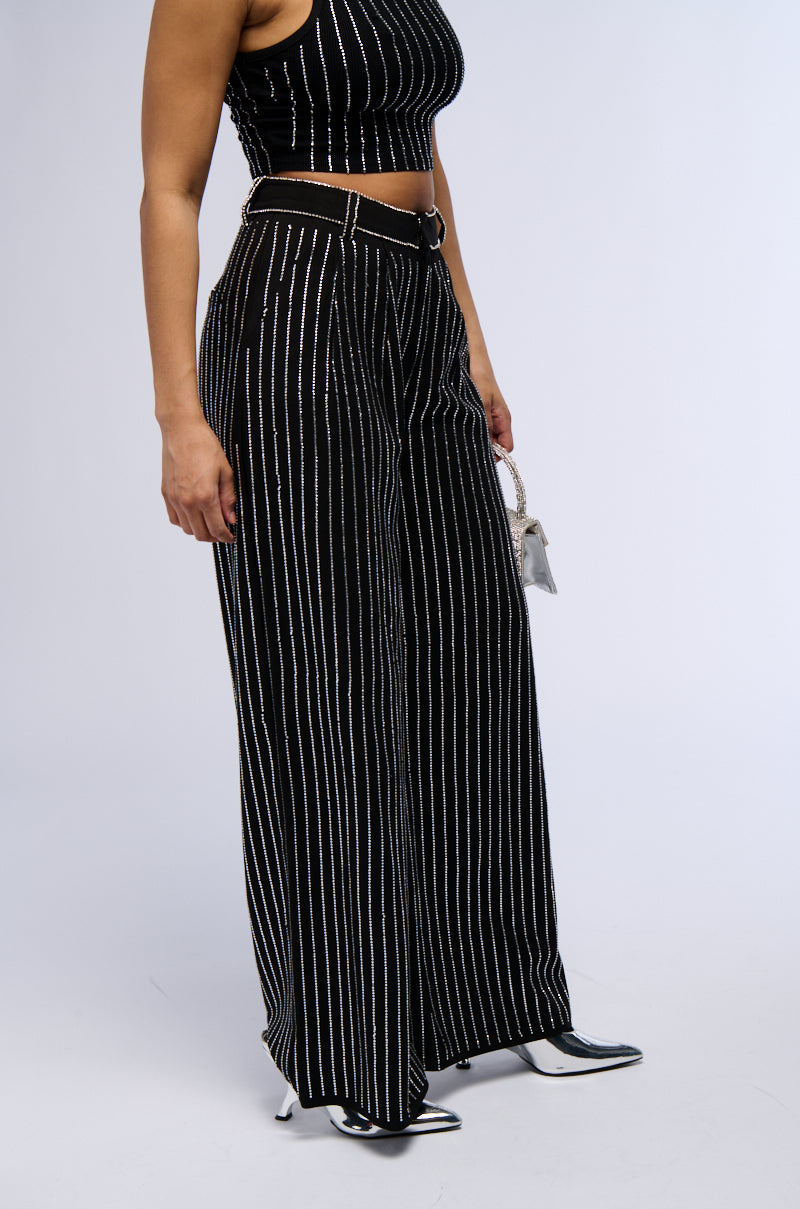 NOLLAN RHINESTONE STRIPE WIDE LEG TROUSER