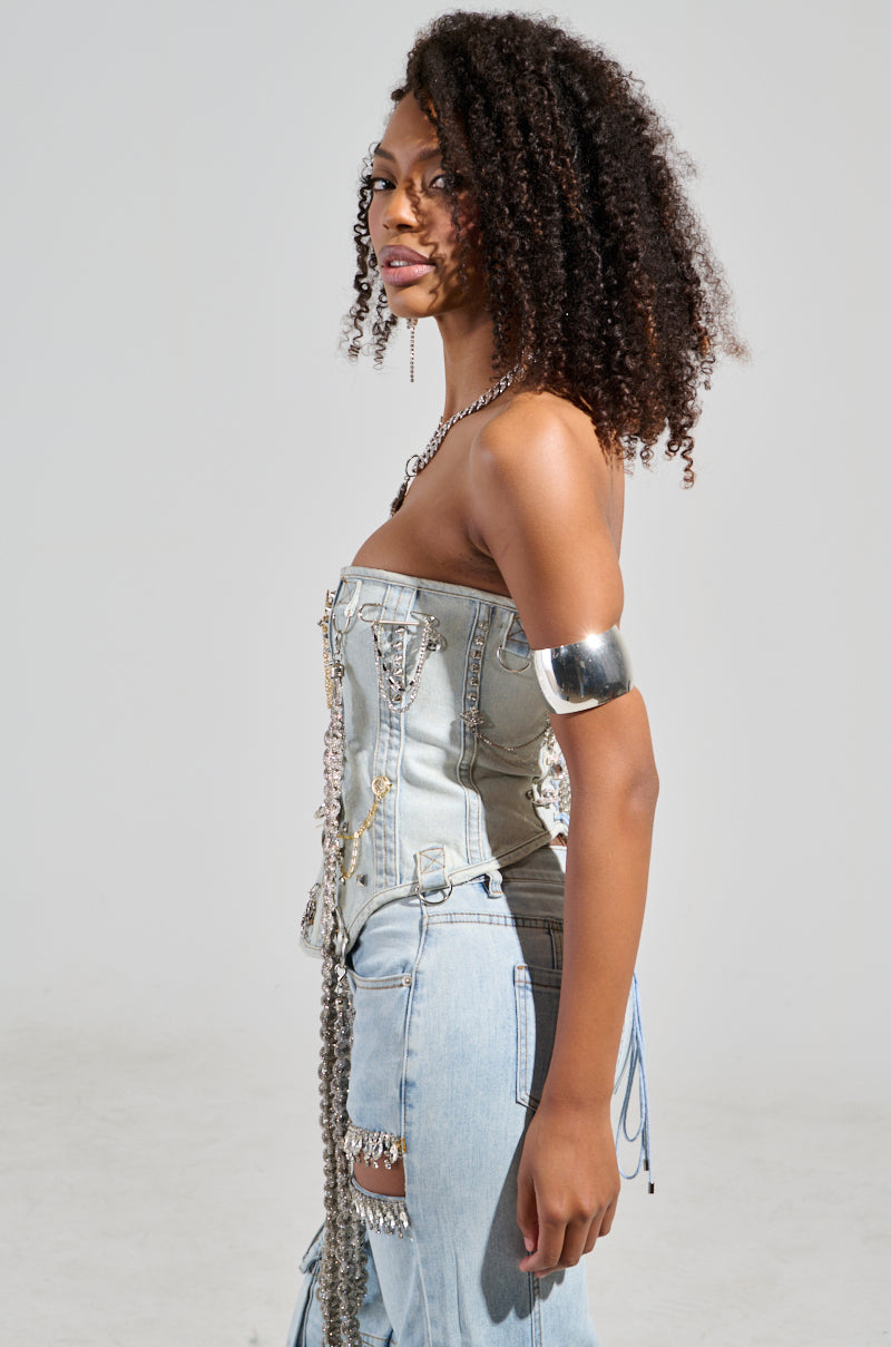 HOUDINI EMBELLISHED DENIM CORSET