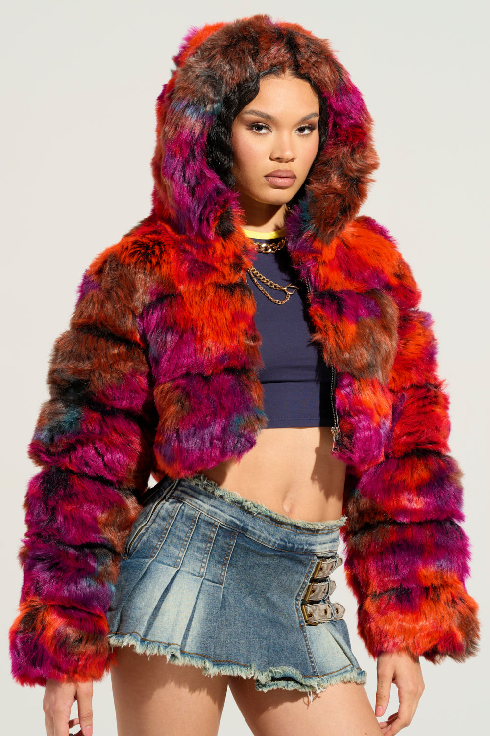 GRACELLE MULTI FAUX FUR CROPPED JACKET