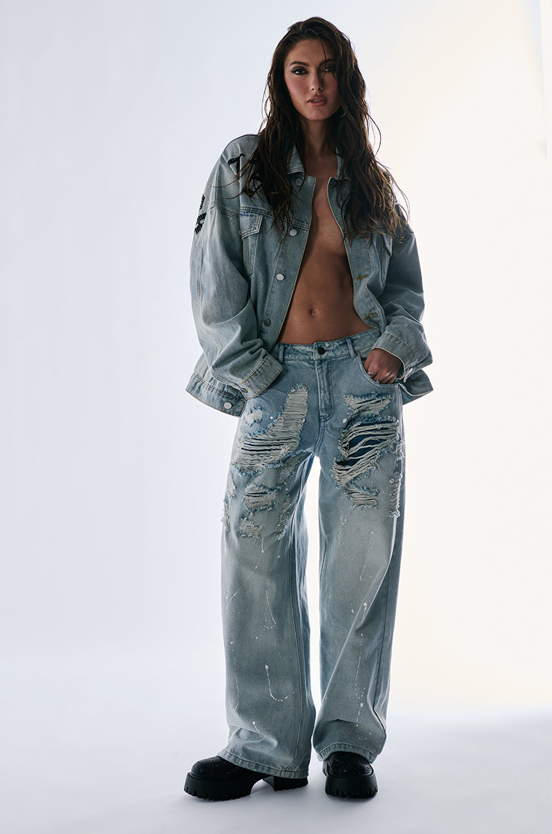 EASY BREEZY DISTRESSED DENIM PANTS