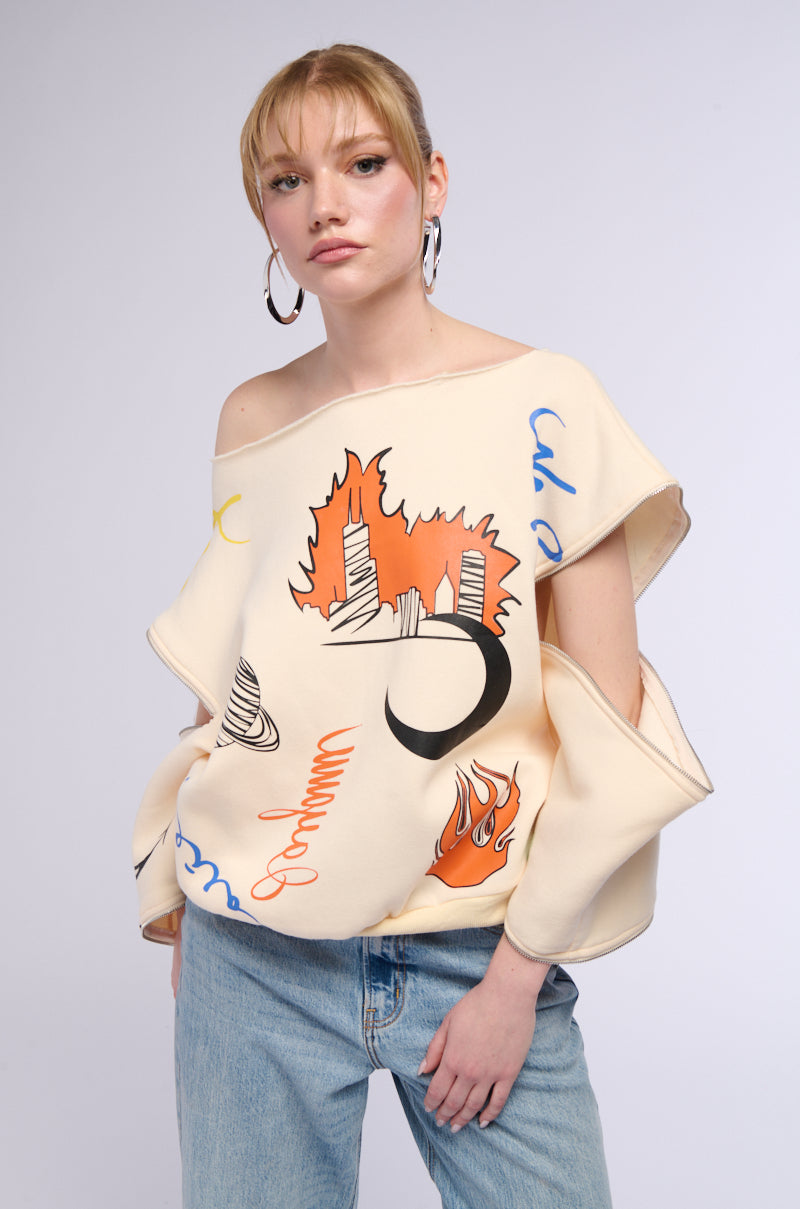 MONDRIAN OFF THE SHOULDER OVERSIZED SWEATSHIRT