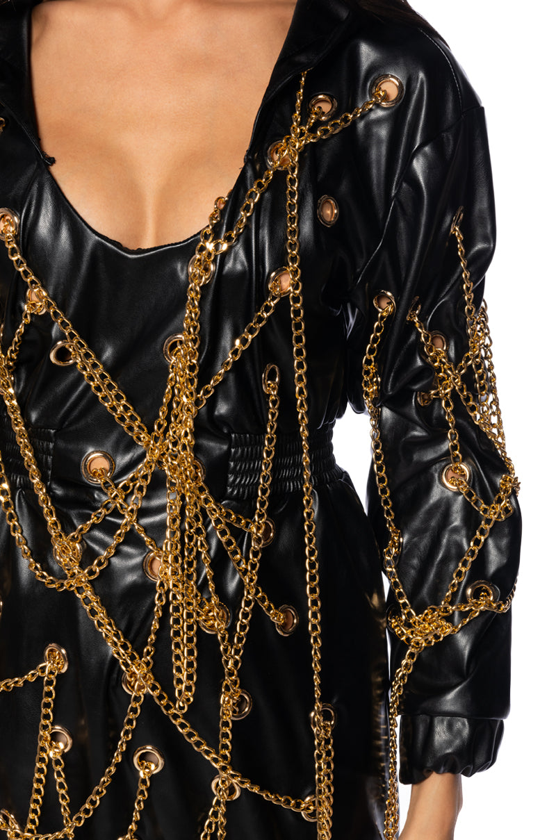 LETS LINK UP CHAIN PU MINI DRESS