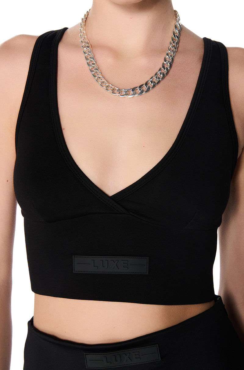 PAXTON SUPER LUXE SLEEVELESS LONGLINE BRALETTE TOP IN BLACK