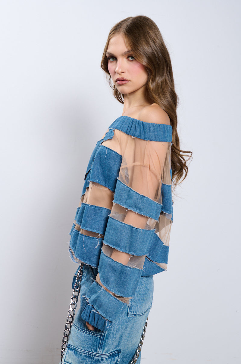 I SPY DENIM PATCHWORK OVERSIZED SHIRT