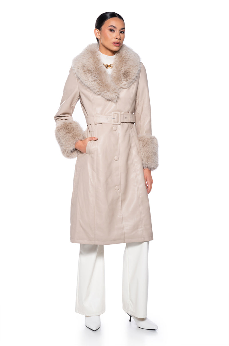 AZALEA WANG KAYA PU TRENCH WITH FUR LINING IN BEIGE