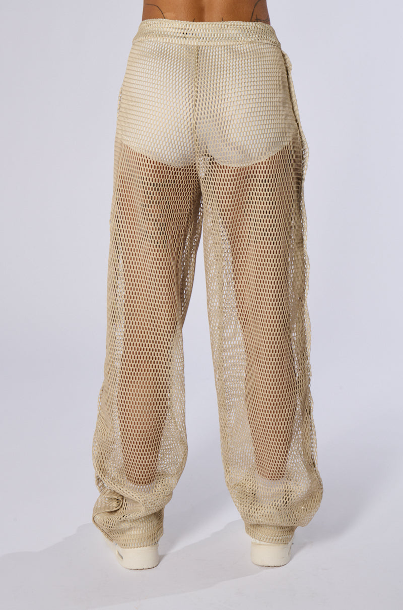 ALL THAT MESH WIDE LEG SNAP PANTS IN BEIGE