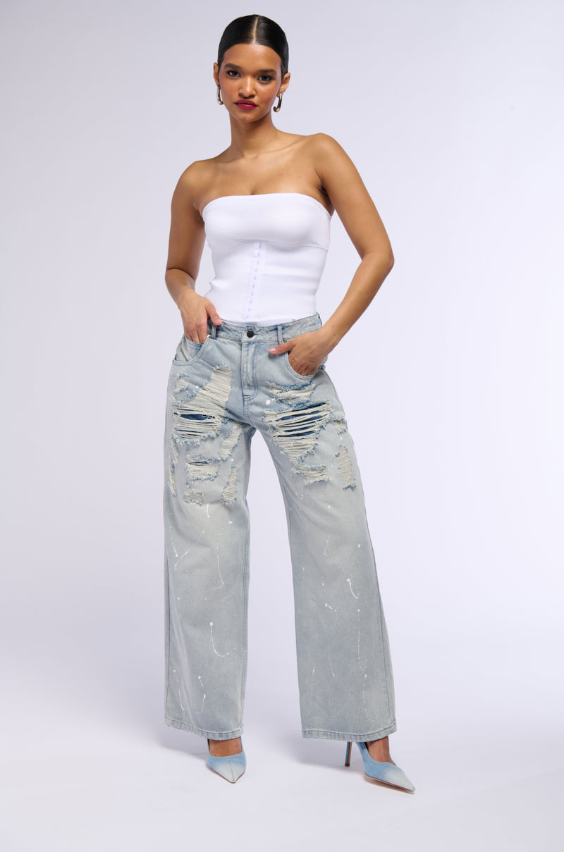 EASY BREEZY DISTRESSED DENIM PANTS