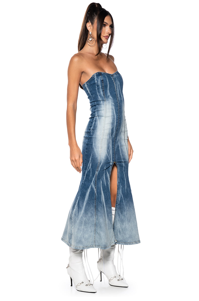 MILEY WASHED DENIM MIDI DRESS