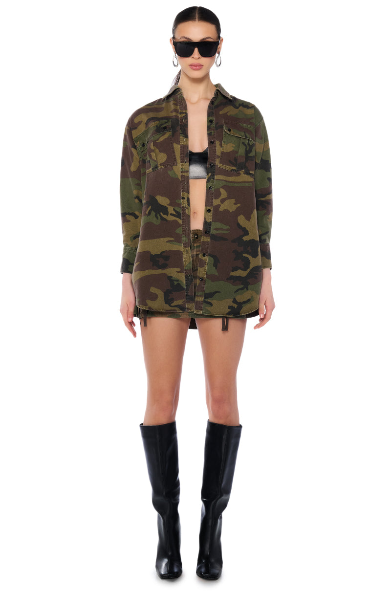 ROUGH AND ROWDY CAMO SHIRT DRESS