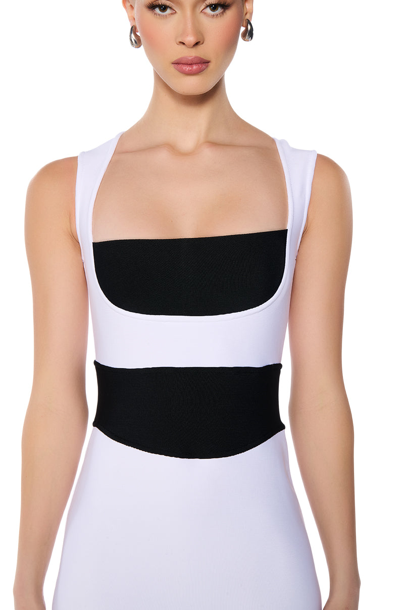 BIANCA COLORBLOCK BANDAGE KNIT MIDI DRESS