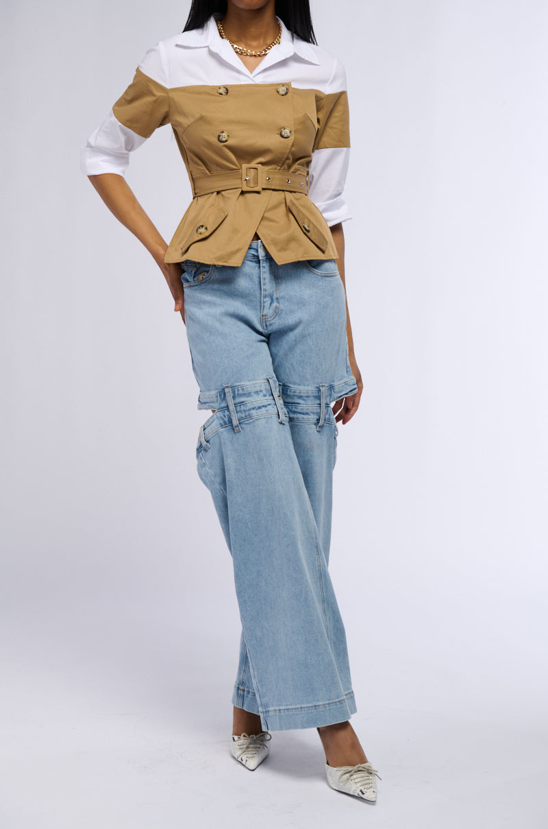 RISKY BUSINESS BUTTON DOWN POPLIN BLOUSE