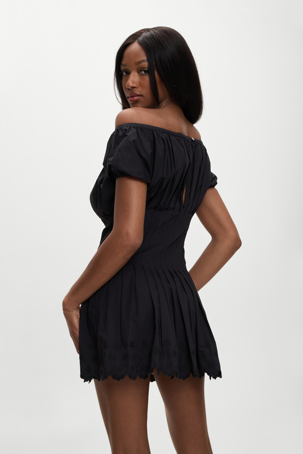 Sadie Embroidered Mini Dress - Black