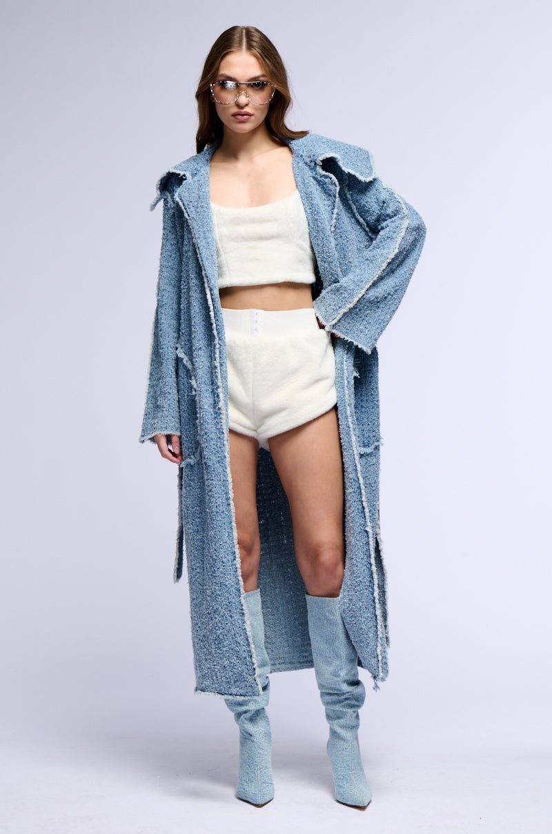 DISTRESSED DENIM TRENCH