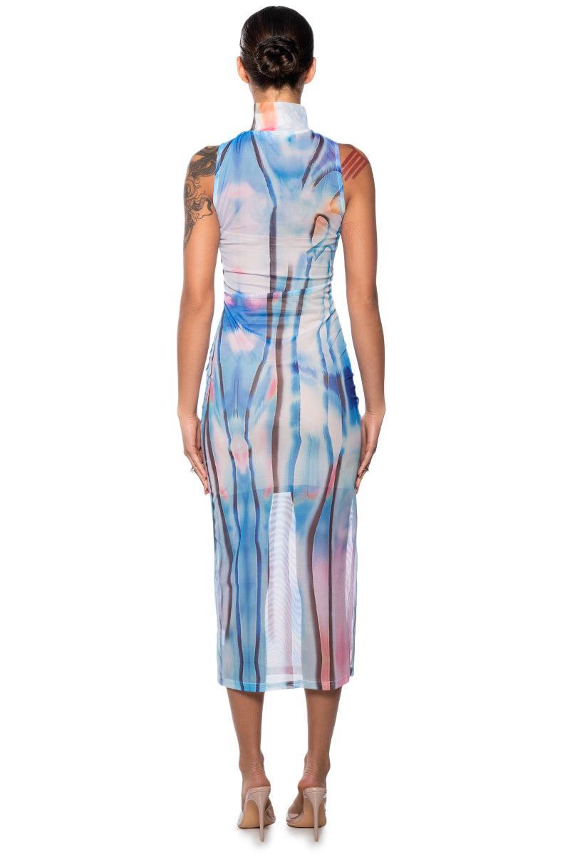 WATERCOLOR MESH MIDI DRESS