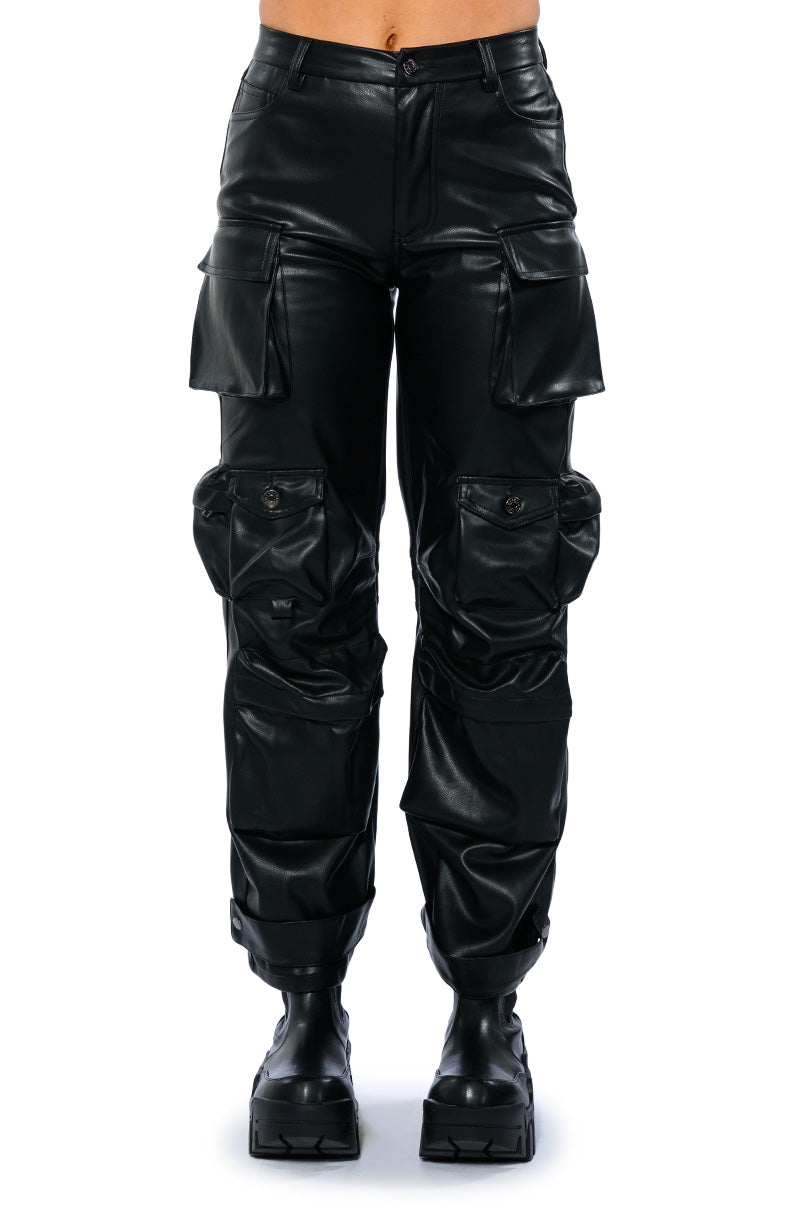 BONNE SOIREE CARGO FAUX LEATHER PANTS