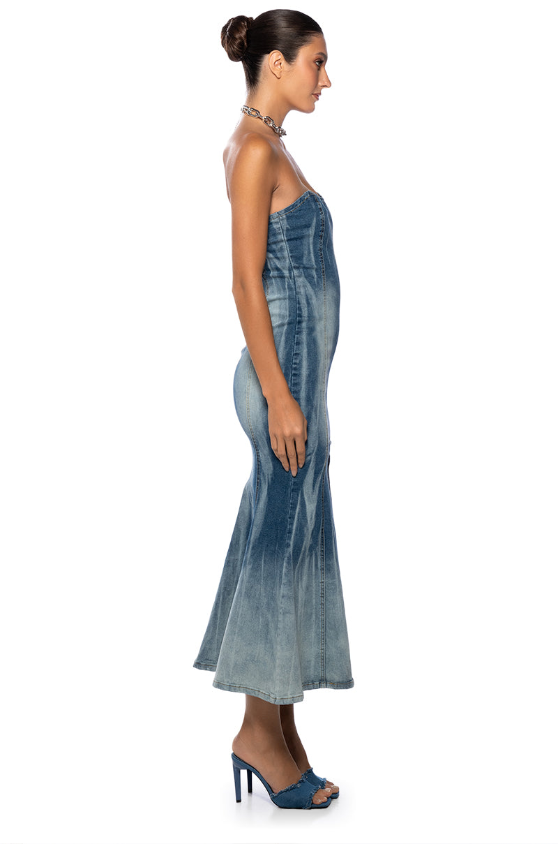 MILEY WASHED DENIM MIDI DRESS