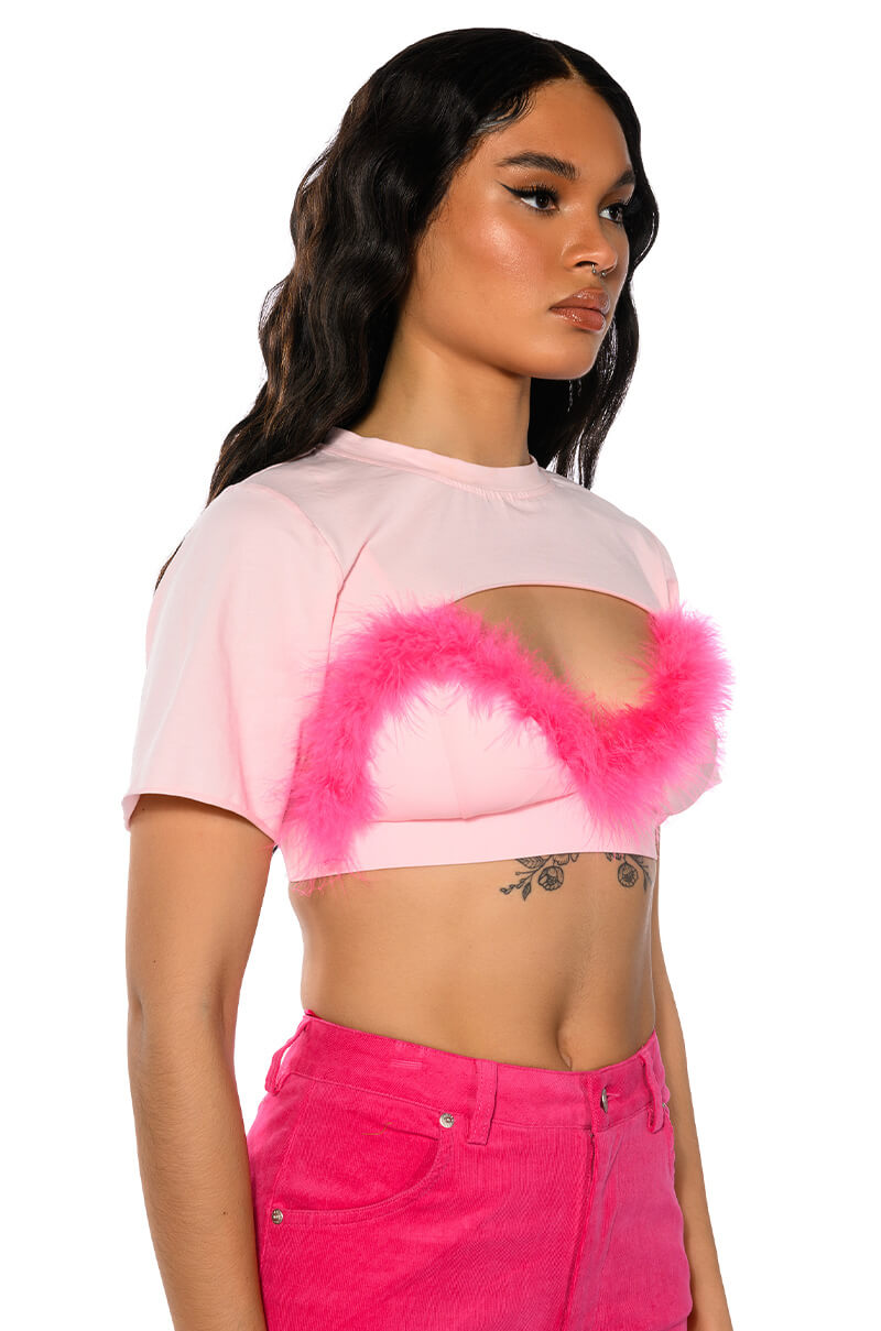 DIONNE FEATHER TRIM BRA AND ULTRA CROP TSHIRT SET