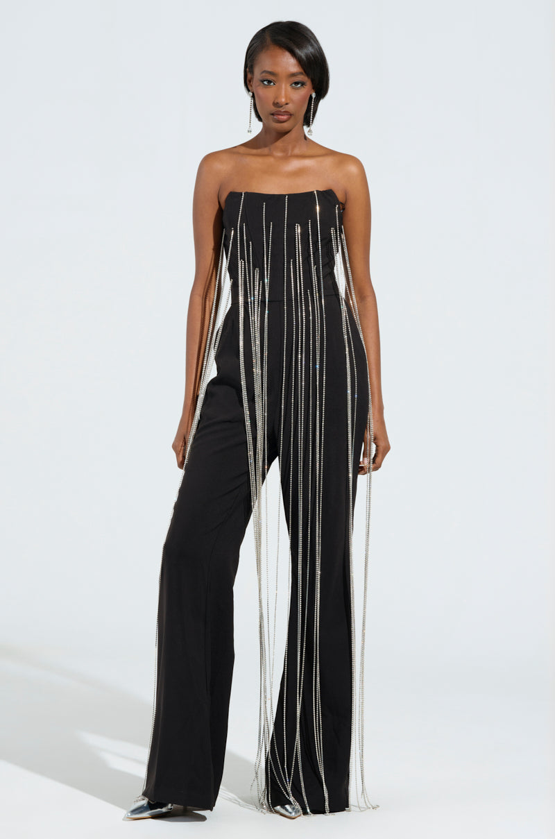 DANCING THE NIGHT AWAY WOVEN RHINESTONE JUMPSUIT