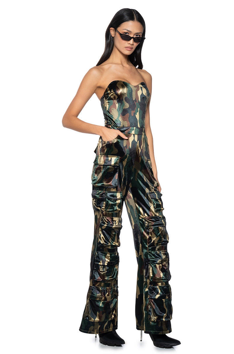 DONT MESS WITH ME SATIN CAMO JUMPSUIT