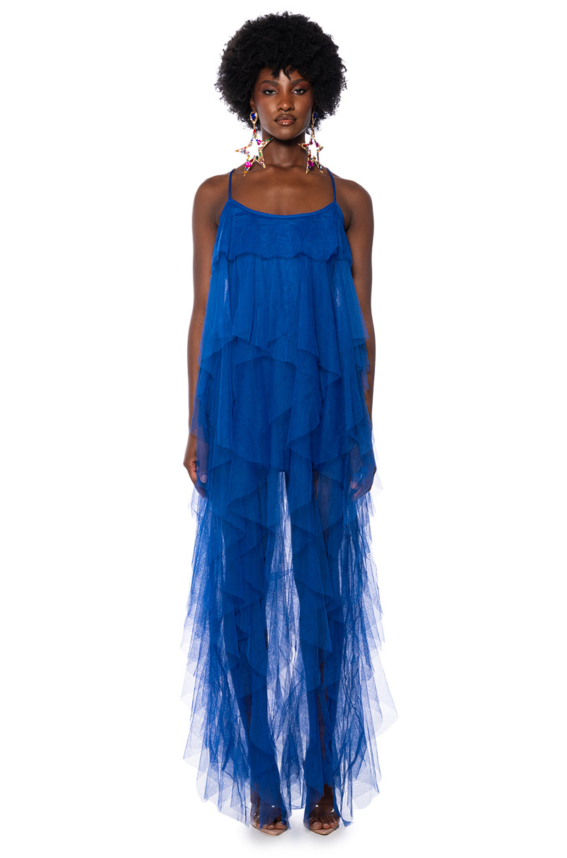 TOP TIER RUFFLE MAXI DRESS ROYAL BLUE