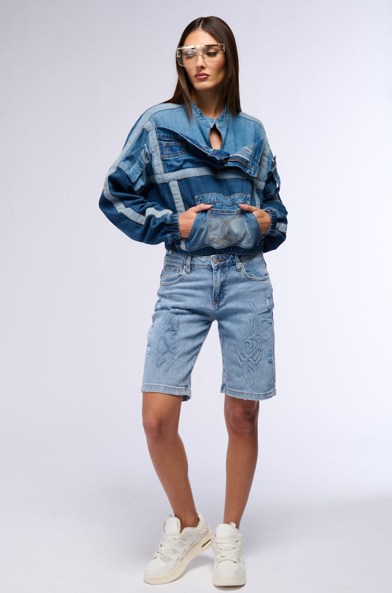 AUBREY DENIM PULL OVER SWEATSHIRT