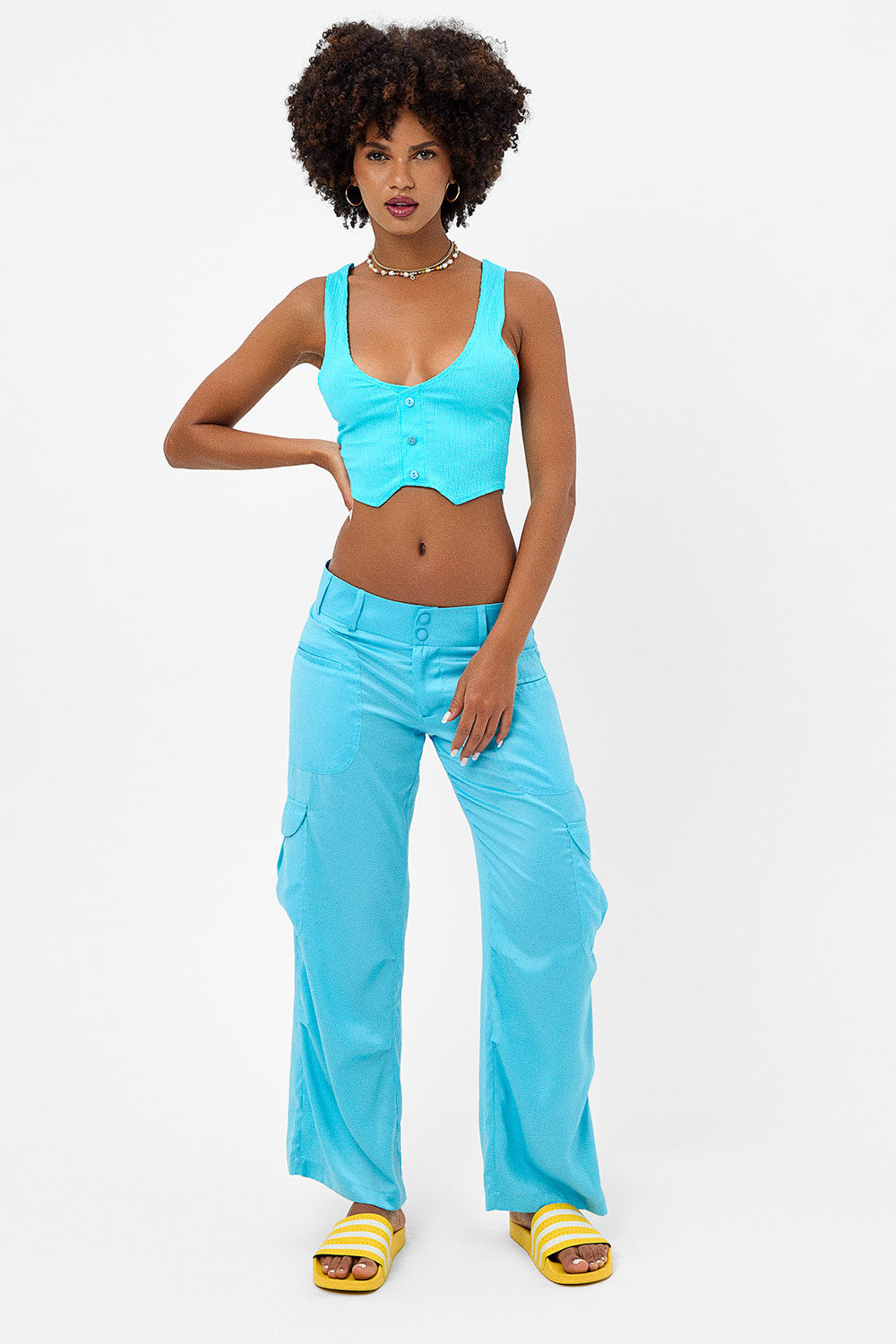 Chilli Satin Cargo Pant - Aquamarine