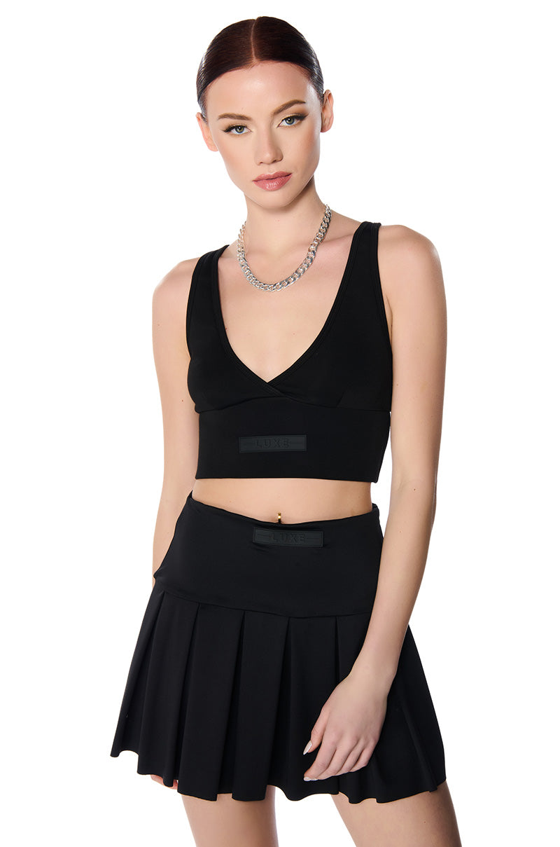 PAXTON SUPER LUXE SLEEVELESS LONGLINE BRALETTE TOP IN BLACK