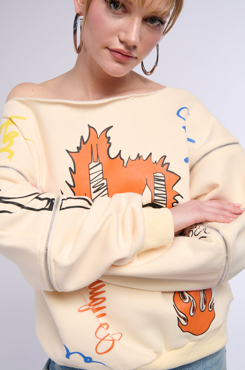 MONDRIAN OFF THE SHOULDER OVERSIZED SWEATSHIRT