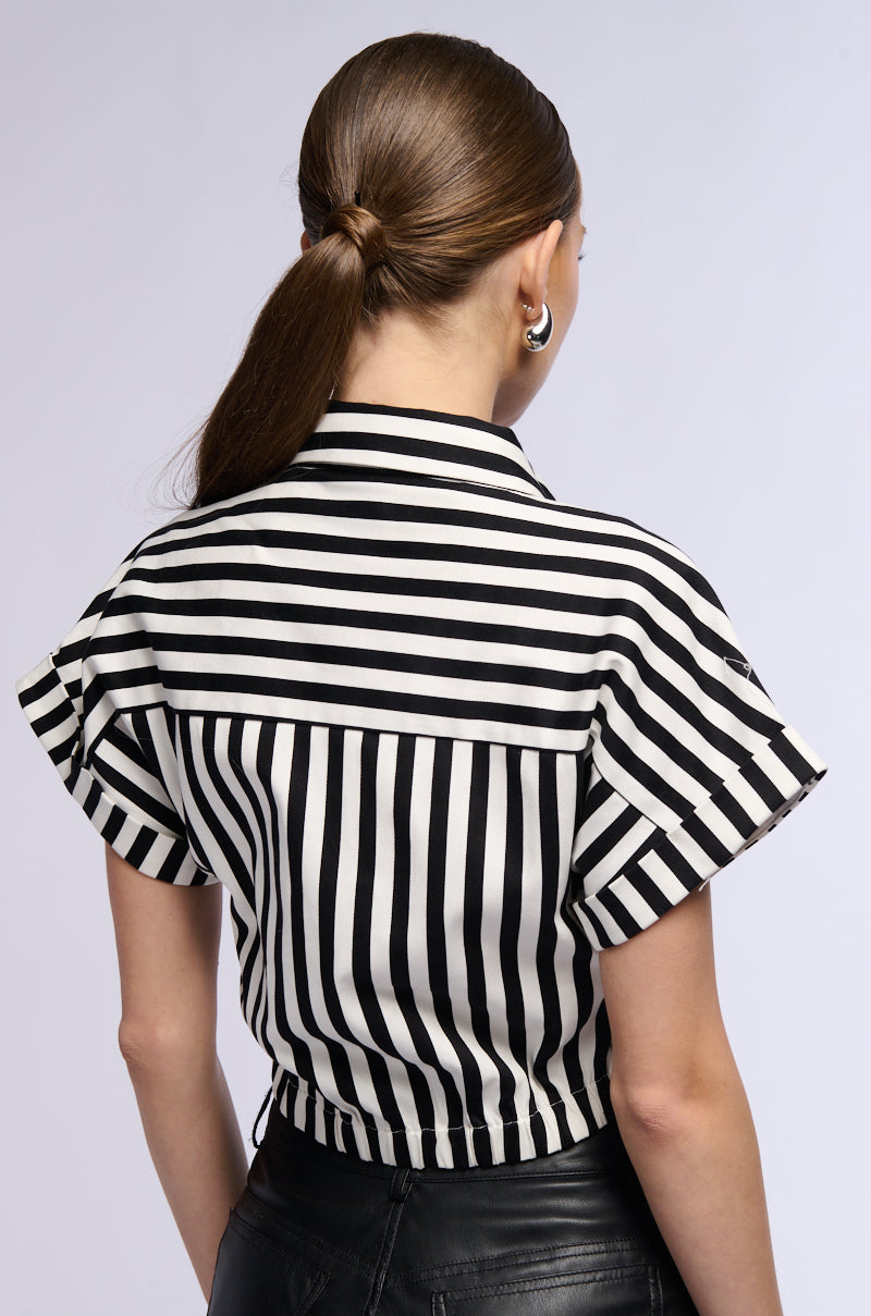 NOT IN THE MOOD STRIPED BUTTON DOWN CROP BLOUSE