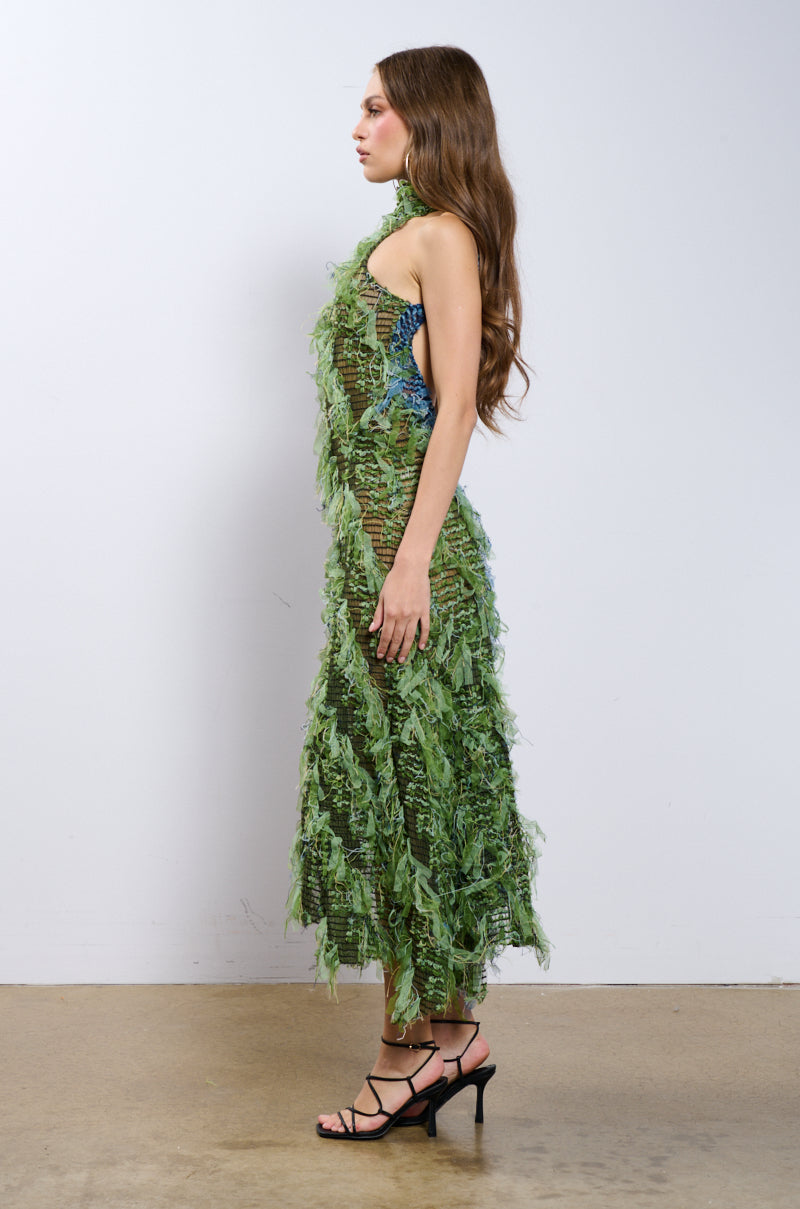 IT FACTOR MESH MAXI DRESS IN GREEN