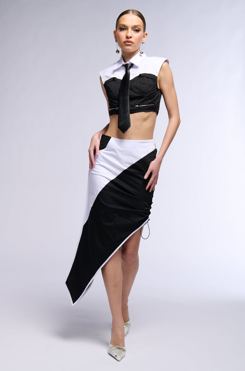 SABRINA ASYMMETRIC MIDI SKIRT