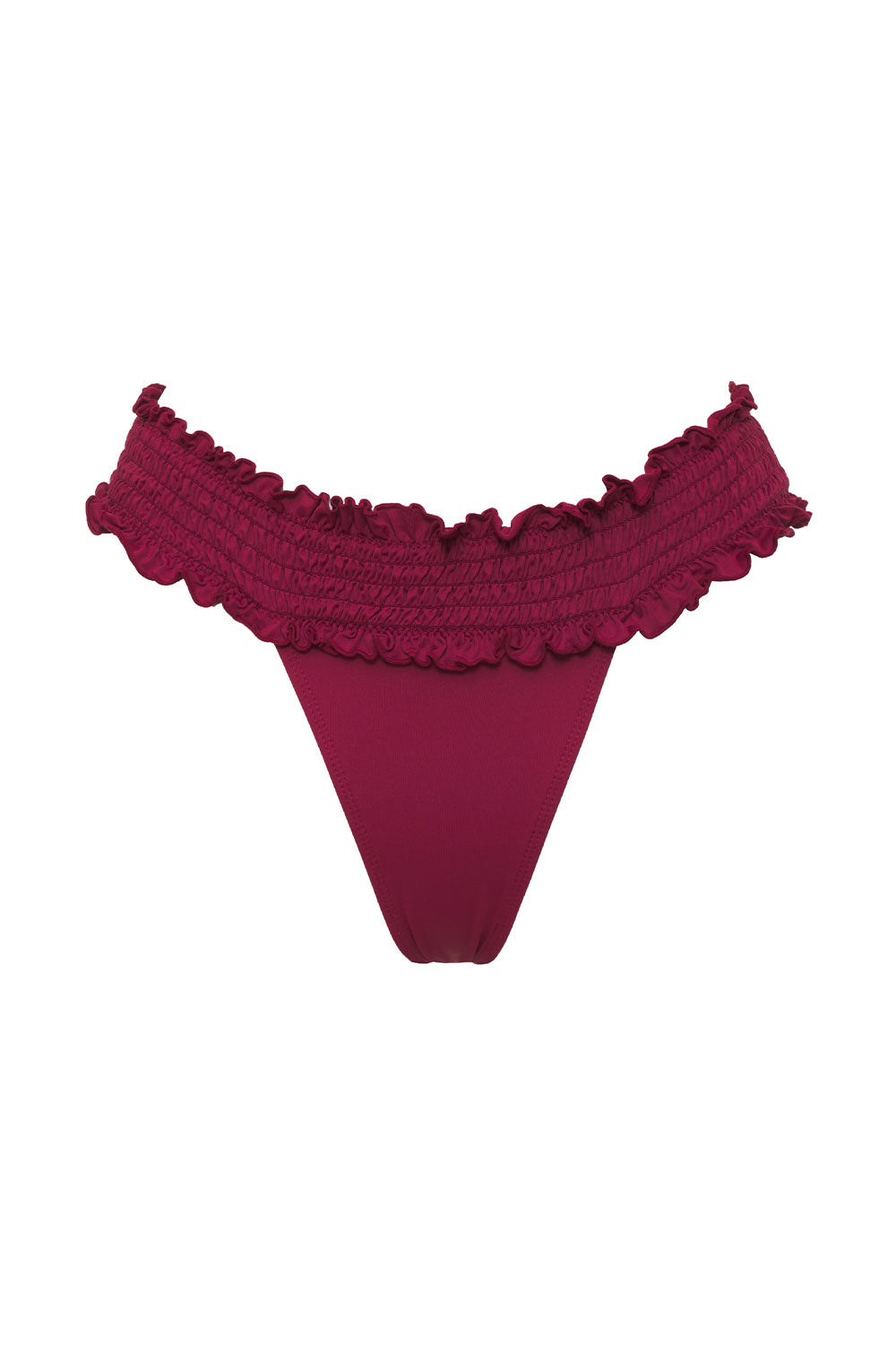 Sofia Ruffle Thong Bikini Bottom - Bordeaux