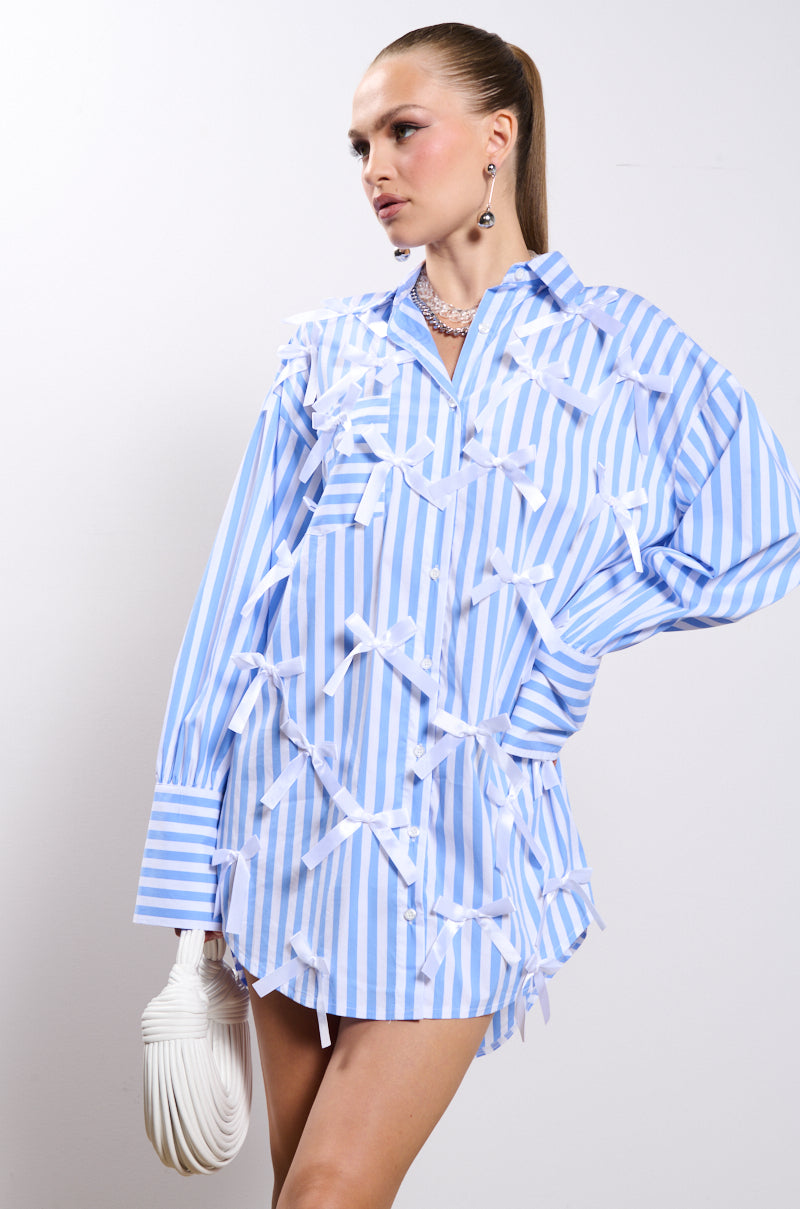 BOWS STRIPED POPLIN SHIRT DRESS