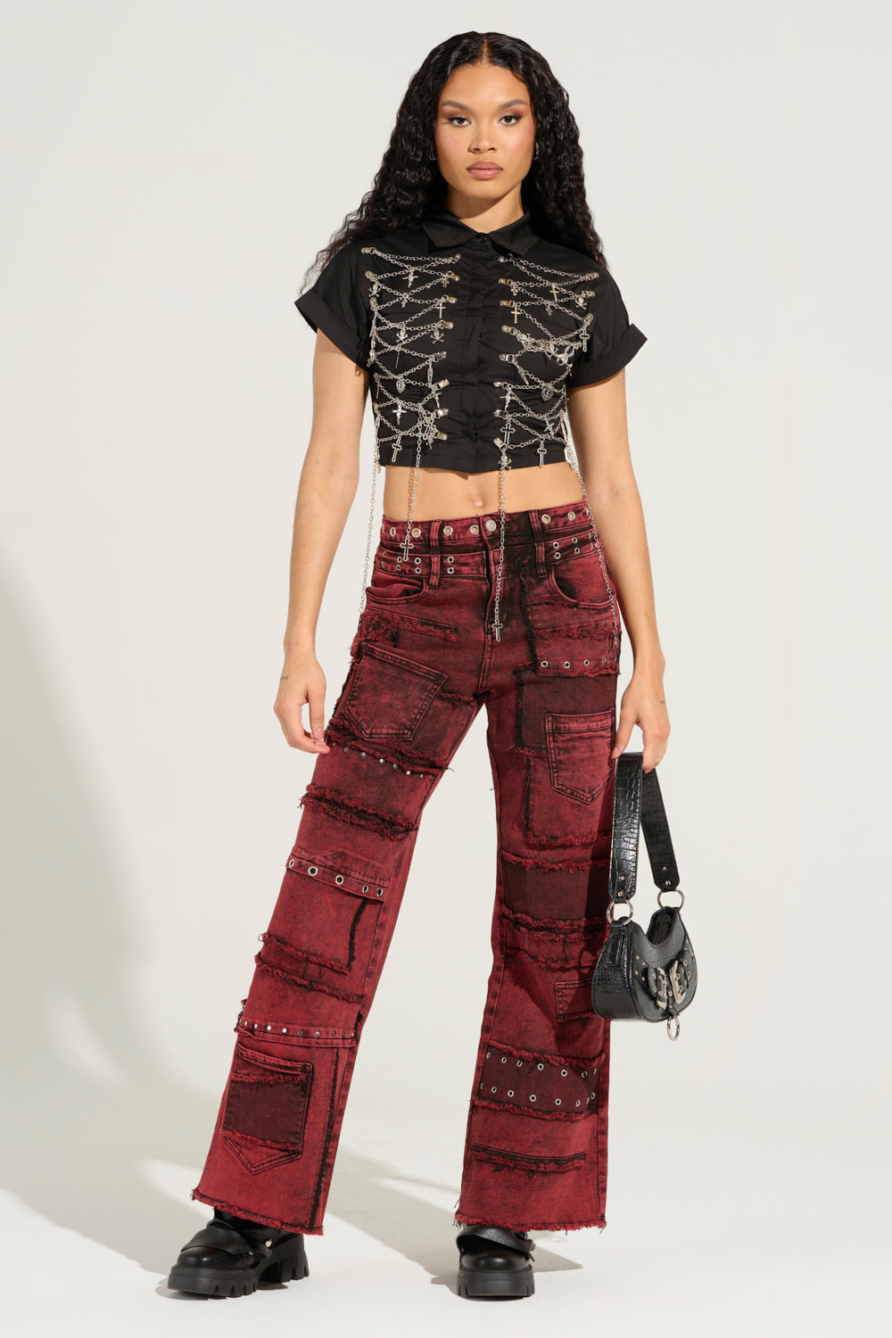 GRUNGY ATTITUDE MINERAL WASH RED WIDE LEG DENIM