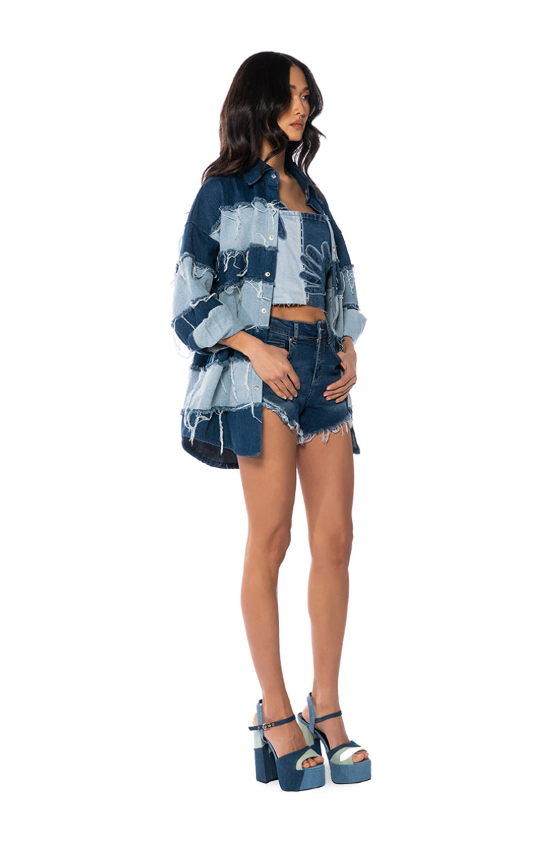 FLEX-FIT HIGH WAISTED SUPER STRETCHY DENIM SHORTS