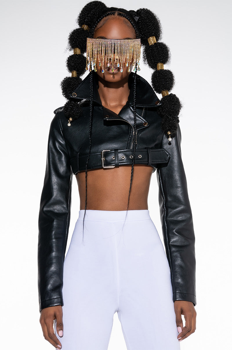 HALF MY HEART ULTRA CROPPED MOTO JACKET