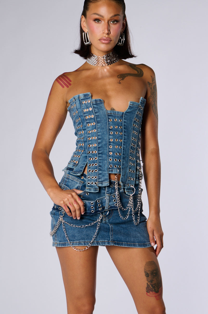 JUST WANNA ROCK DENIM MINI SKIRT