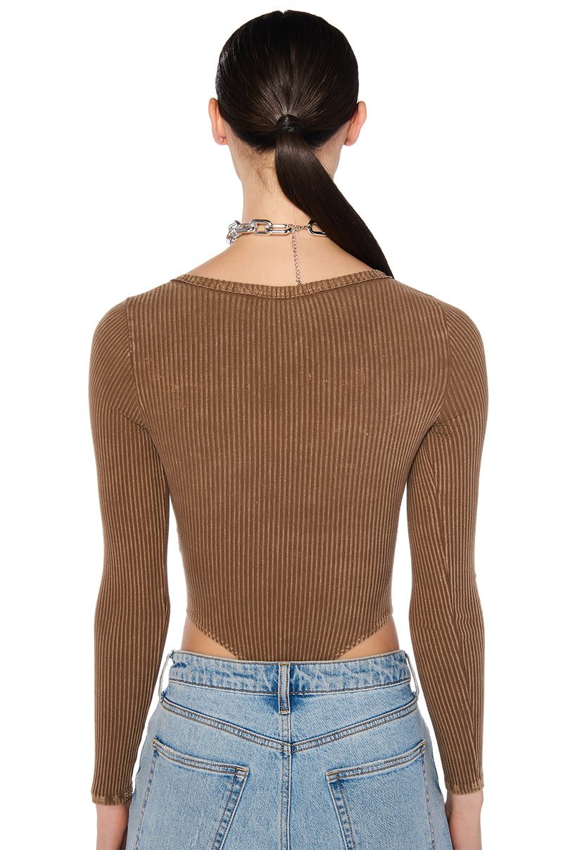 SADIE MINERAL WASH BODYSUIT IN BROWN