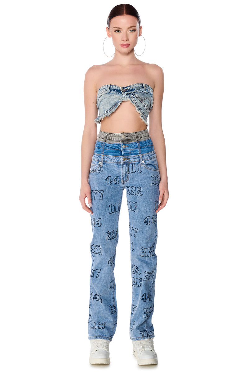 LUCKY NUMBER TRIPLE WAISTBAND STRAIGHT LEG JEANS