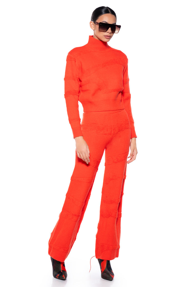 CARISSA COZY KNIT WIDE LEG PANT IN ORANGE